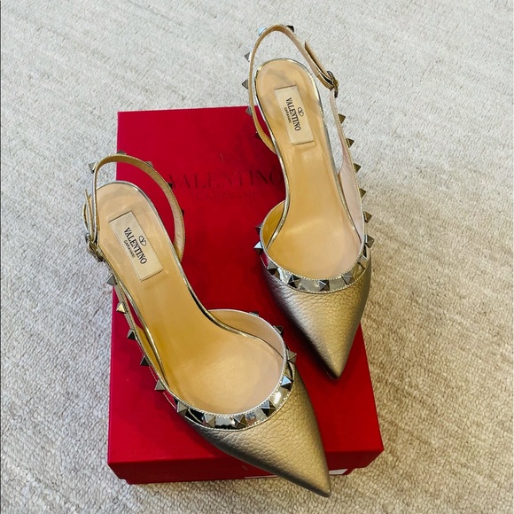 Valentino Garavani Shoes - Valentino Metallic Rockstud Half D’Orsay Slingback